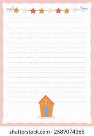 Diary page template with cute house and stars 