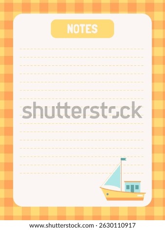 diary page template on a nautical theme with a cute ship