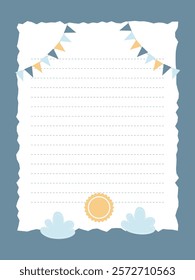 diary page template with a sun, clouds and garlands of checkboxes