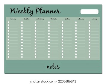 Diary page, weekly planner. Vector design for a daily planner, to-do list for the week