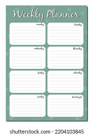 Diary page, weekly planner. Vector design for a daily planner, to-do list for the week