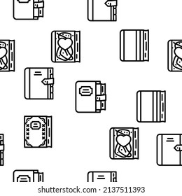 Diary Paper Stationery Accessory Vector Seamless Pattern Thin Line Illustration