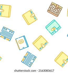 Diary Paper Stationery Accessory Vector Seamless Pattern Color Line Illustration