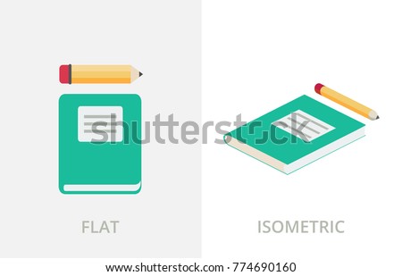 Diary with pencil flat and isometric styles