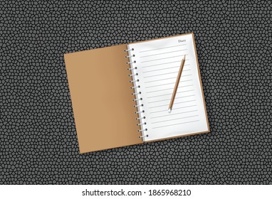 Diario y lápiz sobre fondo negro para diseño de concepto,diseño de vector
