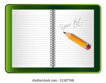 Diary with pencil and text, vector