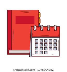 diario o planificador con recordatorio de calendario, en diseño de ilustración de vector de fondo blanco
