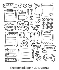 Diary, planner flat set of stickers. Isolated doodle elements for To Do List. Badges, patches, sticker pack.