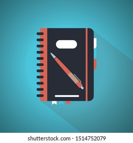 Diary, planner or notebook vector illustration in flat style. Blue Theme Concept