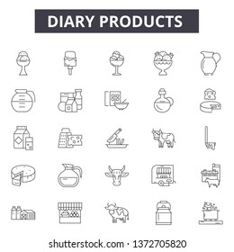 Diary Products Line Icons, Signs, Vector Set, Outline Illustration Concept 