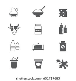 Diary products, milk vector icons set