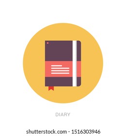 Diary. Realistic vector notebook icon. Yellow theme concept