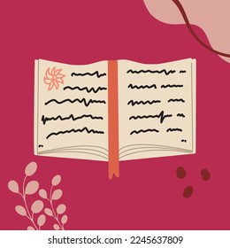 Diary with stick notes, bookmarks, scrapbook. Hand drawn modern Vector illustrations