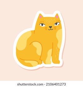 Diary sticker concept. Decoration with cute red smiling cat and white frame. Fluffy kitten. Design element for social media and print. Cartoon flat vector illustration isolated on pink background