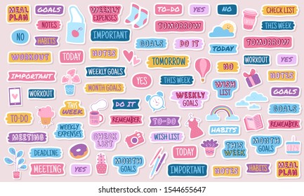 Set Planner Stickers Printable Planner Stickers Stock Vector (Royalty Free)  2246257205