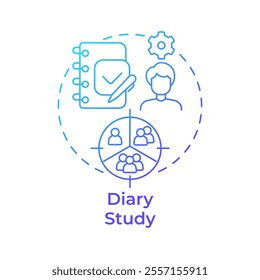 Diary study blue gradient concept icon. Market research, participants. Journal logging. Round shape line illustration. Abstract idea. Graphic design. Easy to use in infographic, presentation