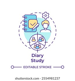 Diary study multi color concept icon. Market research, participants. Journal logging. Round shape line illustration. Abstract idea. Graphic design. Easy to use in infographic, presentation