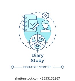 Diary study soft blue concept icon. Market research, participants. Journal logging. Round shape line illustration. Abstract idea. Graphic design. Easy to use in infographic, presentation