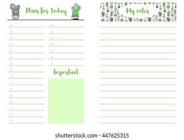 Diary with succulent cactus. Plan your day. Write down the most important things to do today. Pages for your notes. Design for the datebook. EPS 10 - Powered by Shutterstock - Get 15% off with code: PIKWIZARD15