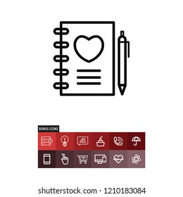 Diary valentines day vector icon