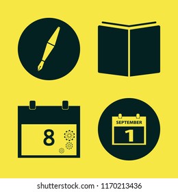 diary vector icons set. with fountain pen, open book, march calendar and first september calendar in set