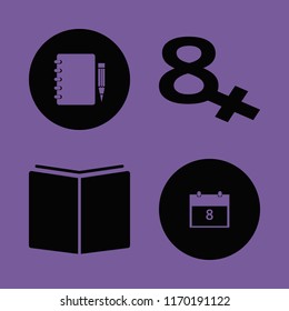 diary vector icons set. with march calendar, notebook pencil and open book in set