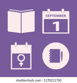 diary vector icons set. with march calendar, open book, notebook pencil and first september calendar in set