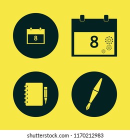 diary vector icons set. with march calendar, fountain pen and notebook pencil in set
