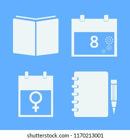 diary vector icons set. with notebook pencil, march calendar and open book in set