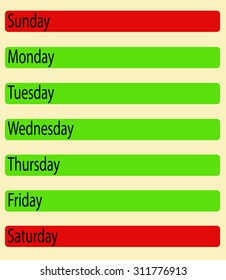Diary, vector illustration with days of the week