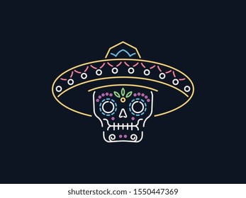 Dias de los muertos neon skull vector illustration for any use