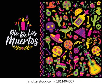 Dias de los Muertos typography banner vector. In English Translate - Feast of death. Mexico design for fiesta cards or party invitation, poster.