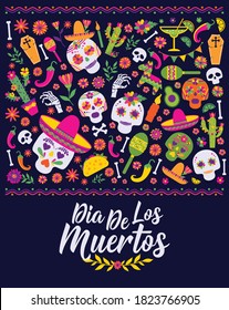 Dias de los Muertos typography banner vector. In English Translate - Feast of death. Mexico design for fiesta cards or party invitation, poster.