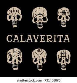 Dias de Los Muertos-day of the dead in Mexico. Vector set of sugar skulls.