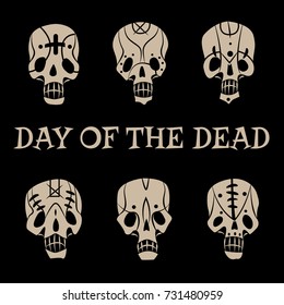 Dias de Los Muertos-day of the dead in Mexico. Vector set of sugar skulls.