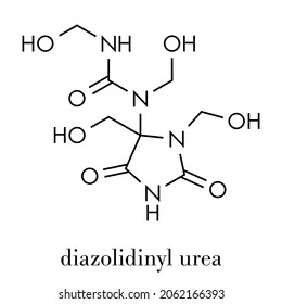 Diazolidinyl urea antimicrobial preservative molecule (formaldehyde releaser). Skeletal formula.