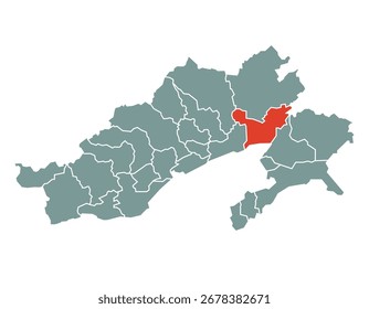 Dibang Valley district highlighted on Arunachal Pradesh state of India