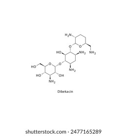 Dibekacin-Flat-Skelett-Molekülstruktur Aminoglykosid-Antibiotikum zur Behandlung von bakteriellen Infektionen. Wissenschaftliches Diagramm Vektorillustration.