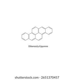 Dibenzo[a,h]pyren-Skelettstruktur. Polyzyklische aromatische Verbindung, schematische Darstellung. Einfaches Diagramm, chemische Formel.