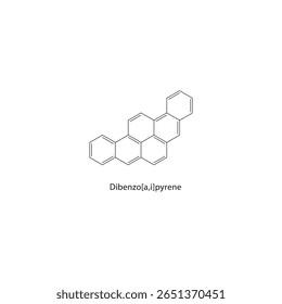 Dibenzo[a,i]pyrene skeletal structure. Polycyclic aromatic compound schematic illustration. Simple diagram, chemical formula.