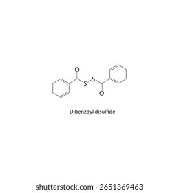 Dibenzoyl disulfide skeletal structure. Disulfide compound schematic illustration. Simple diagram, chemical formula.