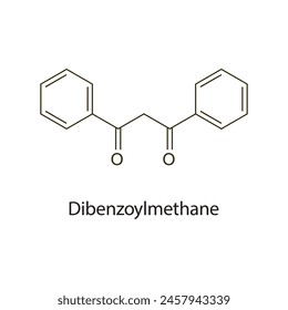 Estructura molecular esquelética plana de dibenzoilmetano utilizada como protector solar. Ilustración vectorial diagrama científico.