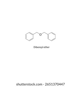 Dibenzyl ether skeletal structure. Aromatic ether compound schematic illustration. Simple diagram, chemical formula.