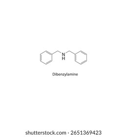 Estrutura esquelética de dibenzilamina. Ilustração esquemática do composto amina aromático. Diagrama simples, fórmula química.