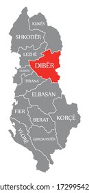 Diber red highlighted in map of Albania