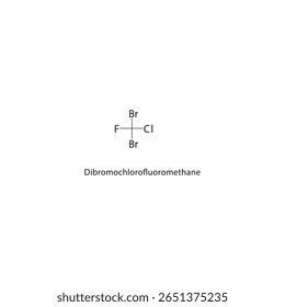 Dibromochlorofluoromethane skeletal structure. Halogenated methane compound schematic illustration. Simple diagram, chemical formula.
