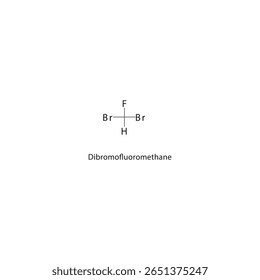 Estructura esquelética del dibromofluorometano. Ilustración esquemática del compuesto de metano halogenado. Diagrama simple, fórmula química.