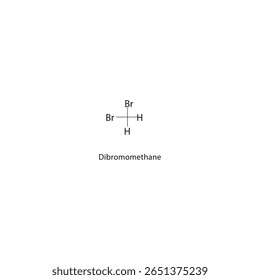 Dibromomethane skeletal structure. Halogenated methane compound schematic illustration. Simple diagram, chemical formula.