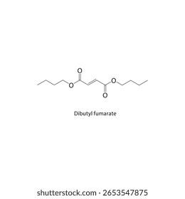 Dibutylfumaraat skeletstructuur. Diester (onverzadigde) verbinding schematische illustratie. Eenvoudig schema, chemische formule.