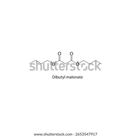 Dibutyl malonate skeletal structure. Diester compound schematic illustration. Simple diagram, chemical formula.